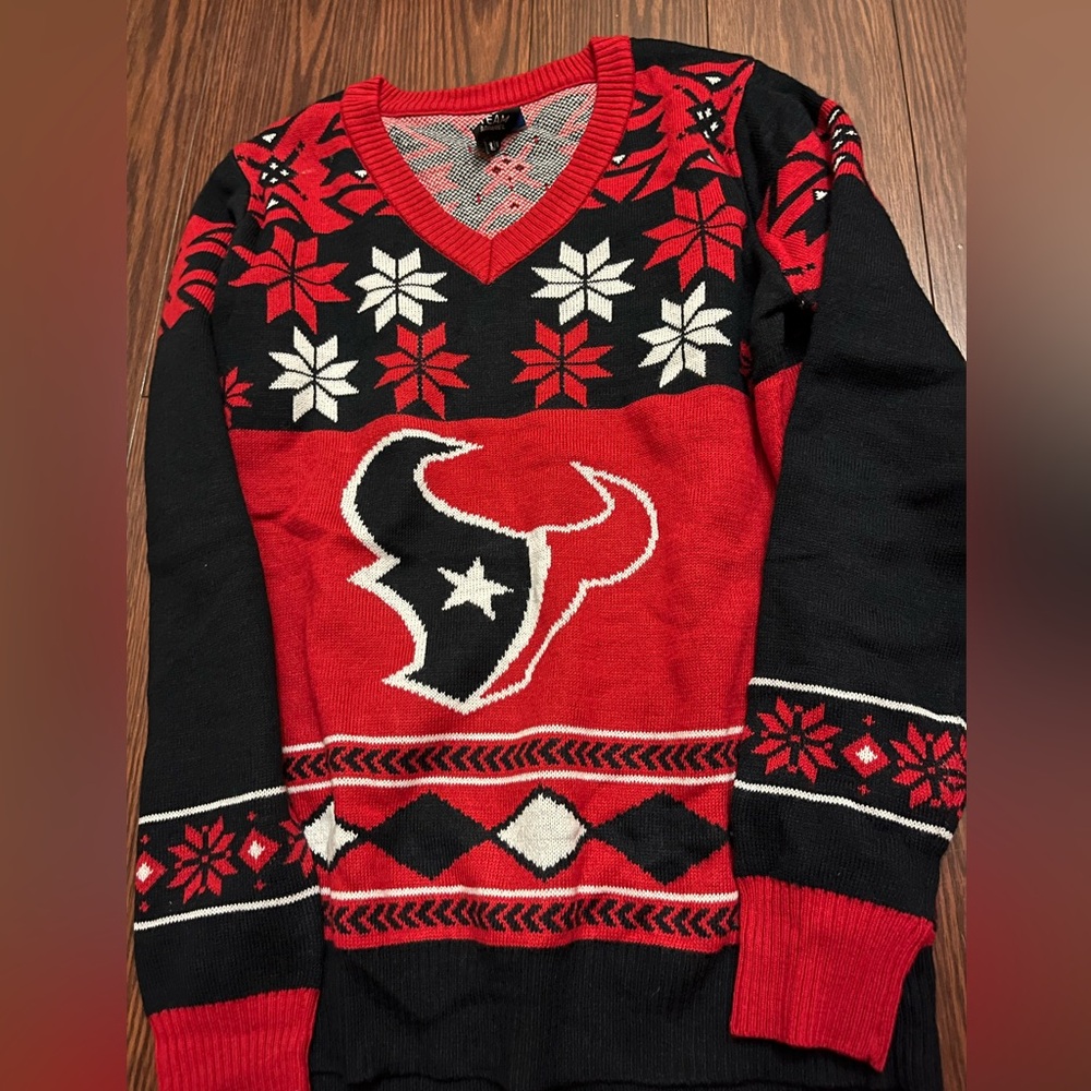 Womens nfl v neck Houston Texans navy red sweater